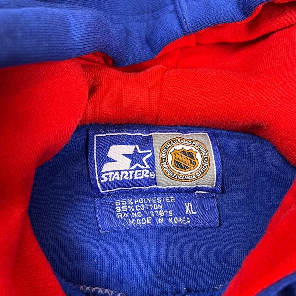 Vintage Starter 90s New York Rangers Hoodie NHL Hockey Script Pullover - Picture 5 of 6